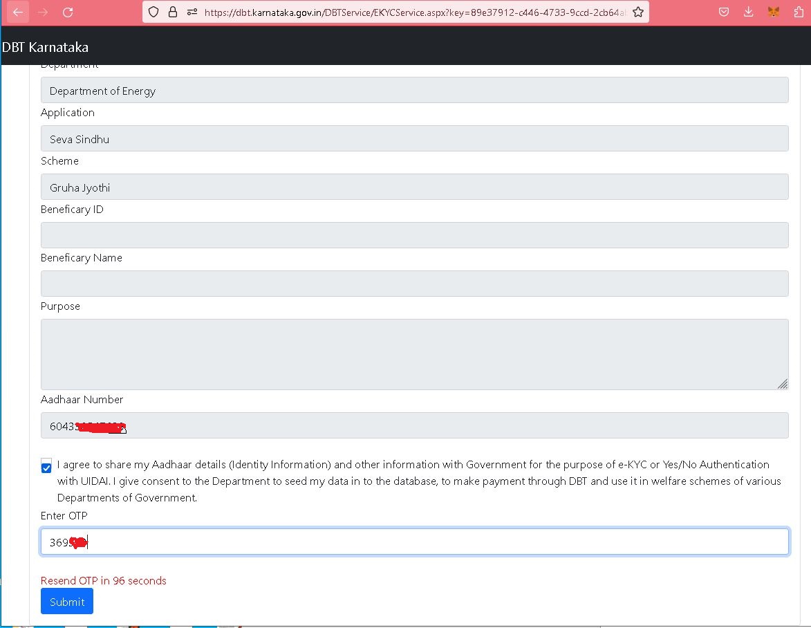 Enter Aadhaar OTP and Submit